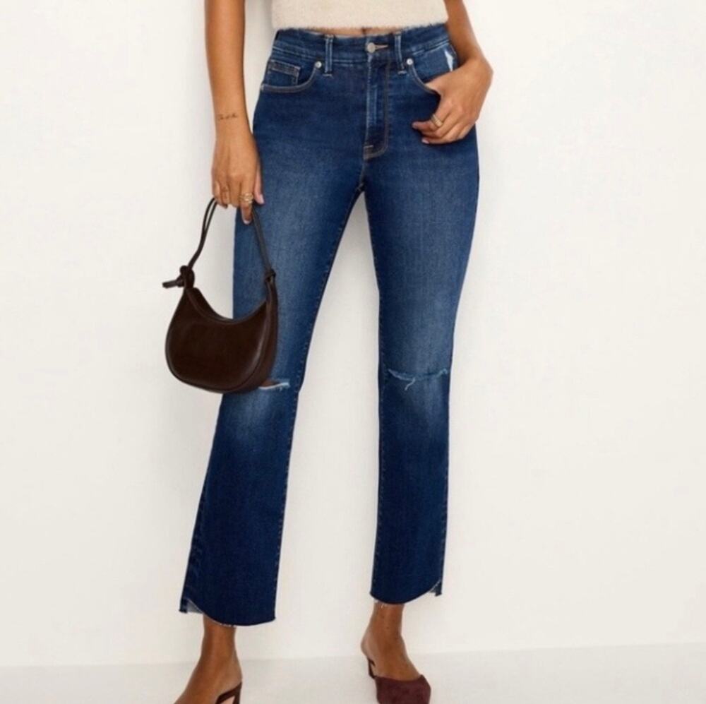 Good American Always Fits Good Legs Straight Ripped Jeans Indigo691 - 14-18